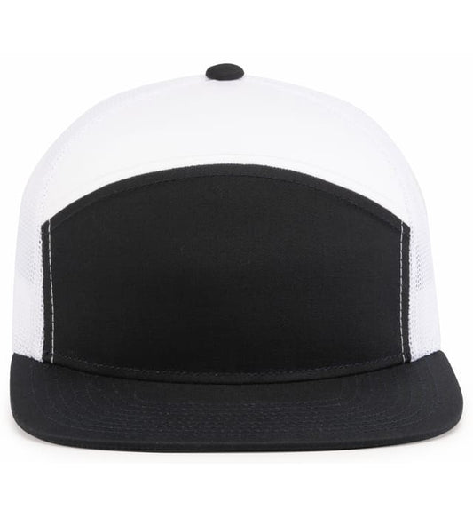 6 Panel Arch Trucker Snapback Navy | Blanco