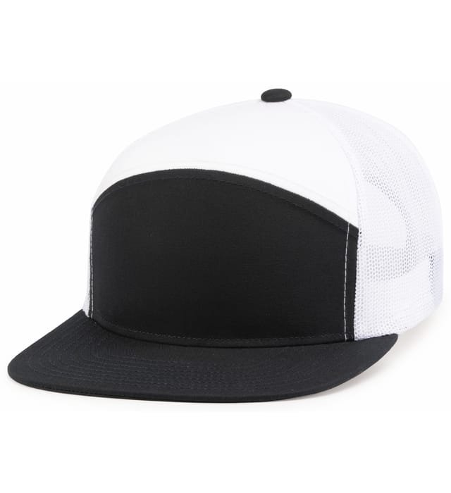 6 Panel Arch Trucker Snapback Navy | Blanco