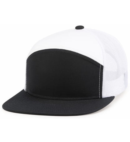 6 Panel Arch Trucker Snapback Navy | Blanco