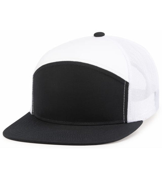 6 Panel Arch Trucker Snapback Navy | Blanco