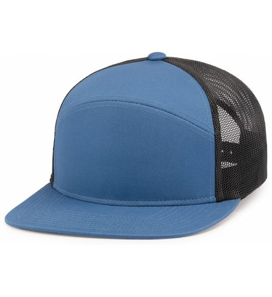 6 Panel Arch Trucker Snapback Ocean Blue | Lt. Charcoal